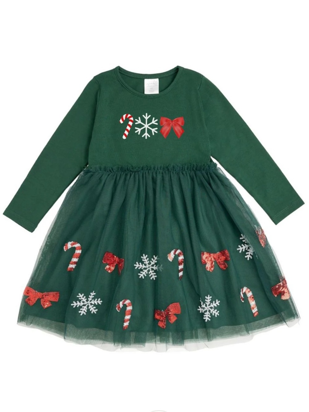 Sweet Wink Girls' Emerald Candy Cane Sequin Christmas Long Sleeve Tutu Dress 5Y